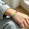 Lightweight Soft Clay Accessory Colorful Hearts Bracelet, Handmade Braided Cord String Adjustable Boho Style Woven Bracelet Heart Shaped Beads Jewelry