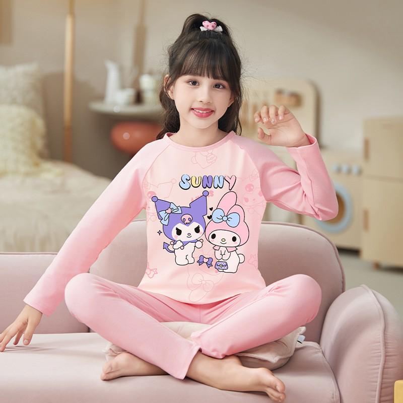 Girls Winter Pajama Set Cotton Long Sleeve Sleepwear Cartoon Print Home Outfit Ages 8