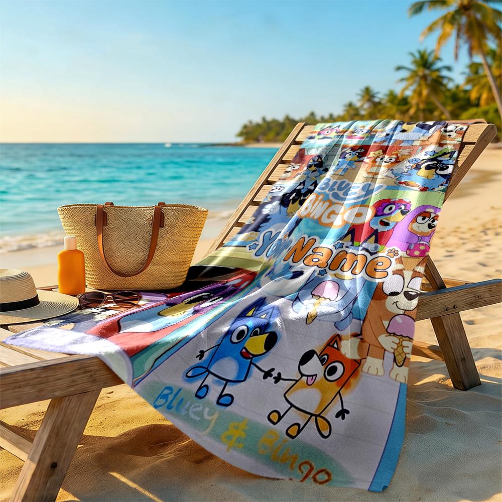 Bluey Customize Text Beach Towel Super Soft Microfiber Quickdry Fabric
