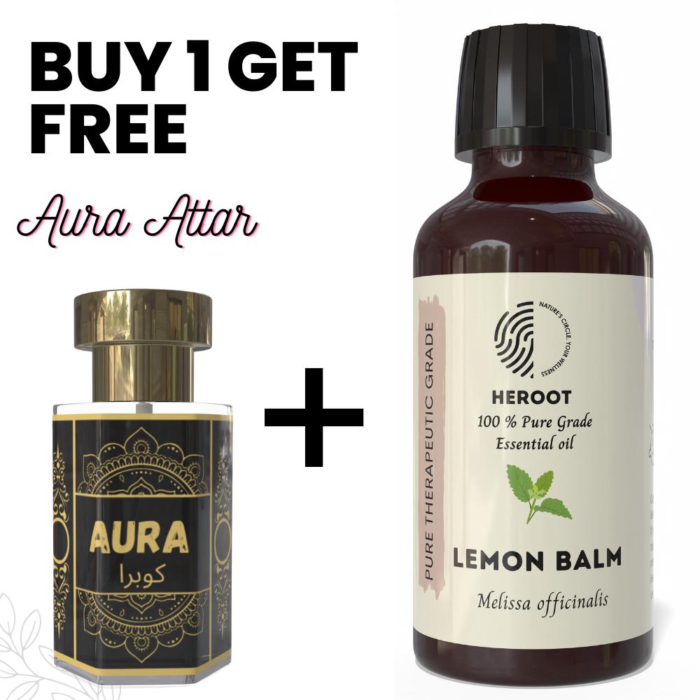 Lemon Balm Essential Oil 10ml for Aromatherapy & Home Fragrance Get 1 Free 6 Ml Attar – Aqua AQ, Dubai Oud, Aura, White Oud