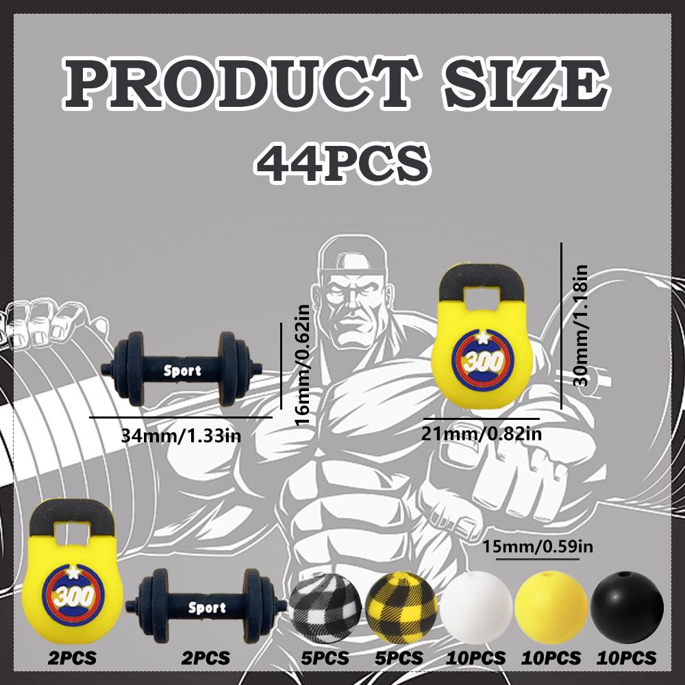 

44/57/69Pcs 3D Fitness Equipment Series Silicone Beads Set - Suitable for DIY Keychains, Bracelets, Decorative Pens, and Pendants - Ideal as a Gift