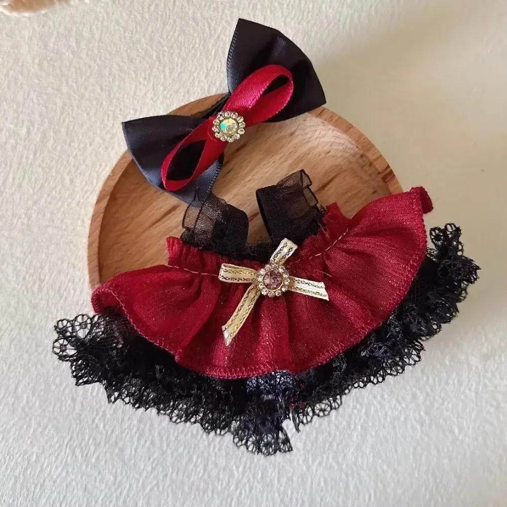 17cm Mini Plush Doll'S Clothes Outfit Accessories for Korea Kpop Labubu Idol Pink Bright Silk Bow Princess Gauze Skirt Clothing