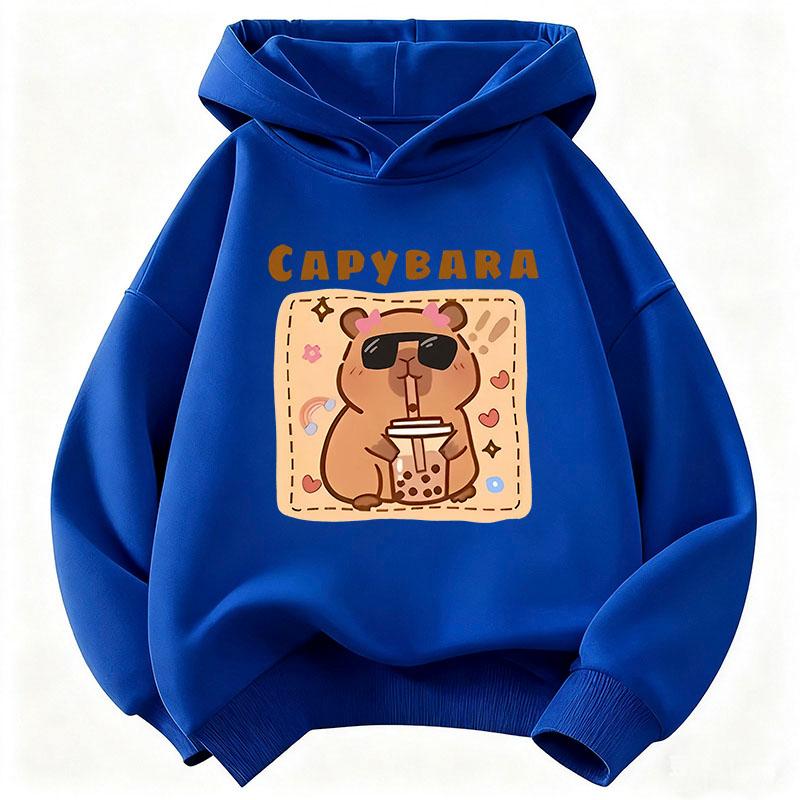 Felpa con Cappuccio Divertente Capibara che Beve Succo per Bambini Felpa Carina per Ragazzi Ragazze Autunno Primavera Felpe Casual
