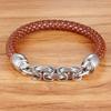 New Fashion Genuine Leather Bracelet Men Casual Classic Stainless Steel Bracelets Brand Wrap Charm Male Bracelets