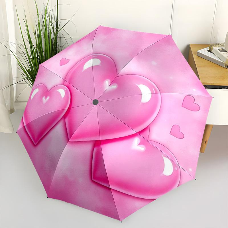 1pc Pink Hearts Automatic Opening/Closing Umbrella with Operation & Windproof Canopy yy260311001