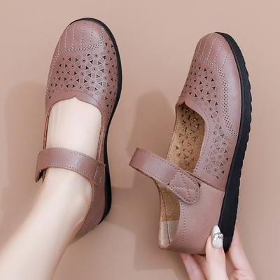 Mother Sandals Women's Hollow Breathable Hole Shoes Non-slip Soft Leather Soft Sole Flat Summer