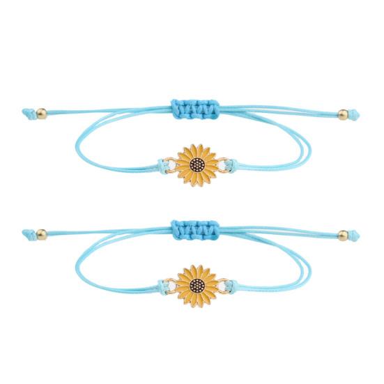2Pcs Braided Bracelets, Adjustable Drawstring Design Friendship Bracelets, Chrysanthemum Pendant Friendship Wristbands for Versatile Daily Wear