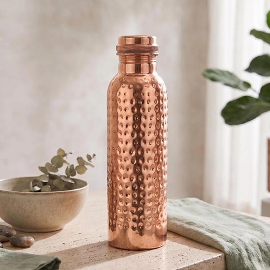 100% Pure Hammered Copper Water Bottle 1L Ayurvedic Detox Drinkware & Yoga Wellness Gift Set