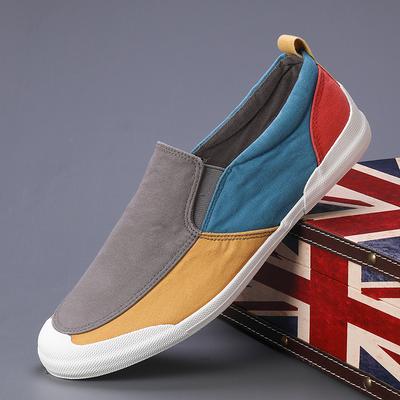 FashionUltra-light Soft Canvas Shoes for Men Color Matching Casual Sneakers Summer Leisure Walk Flat Hand-stitching Man Slip On Loafers