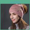 Knitted Pearl Hot Butterfly Diamond Hat Womens Winter Fur Raccoon Ball Warm Versatile Pullover Hat