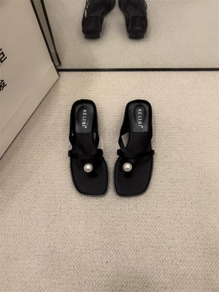 Franska gao högklackade kilklackar flip-flops skor dam sommarplagg med kjol strass muffinbotten coola tofflor dam