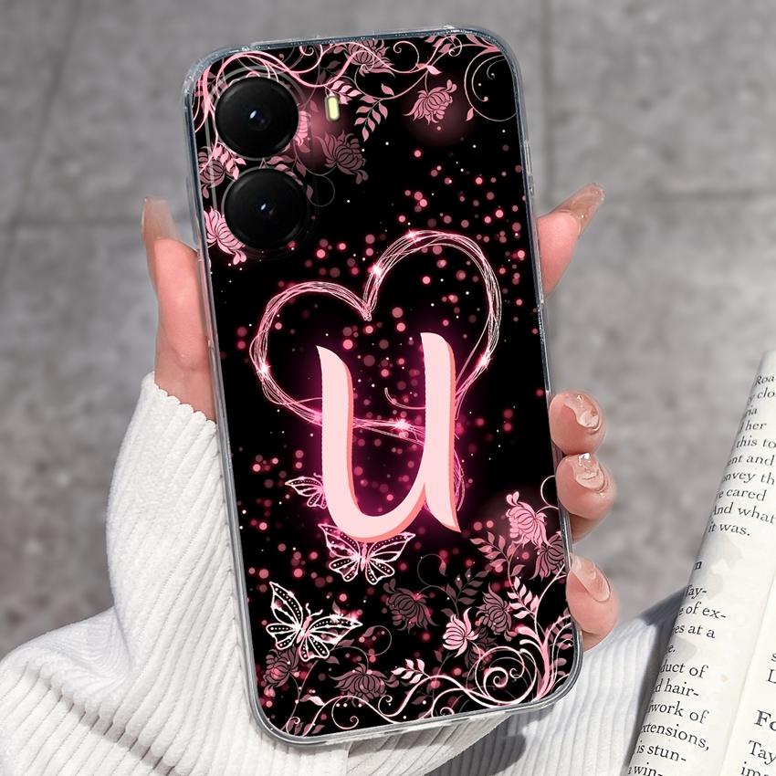 Initial Letter A-Z Fashion Phone Case For Xiaomi Poco X7 X6 X5 X4 X3 Pro C85 C75 C71 C51 C50 Black TPU Soft Silicone Protective Shell For Xiaomi Cover