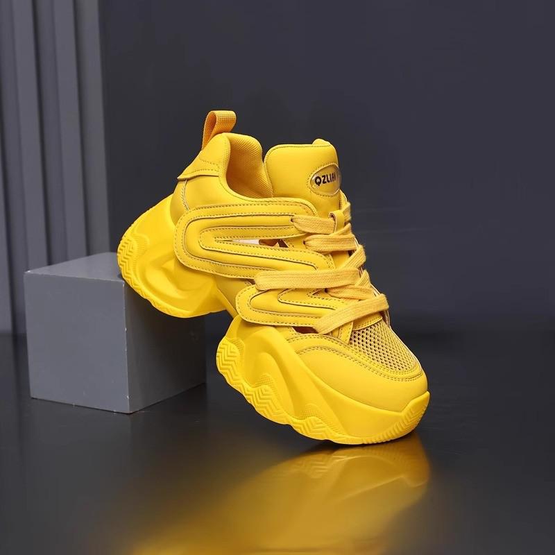 Women's Yellow Platform Sneakers Chunky Women Thick Sole Sports Shoes Breathable Casual Shoes Mesh Walking Shoes Ladies Sneakers
