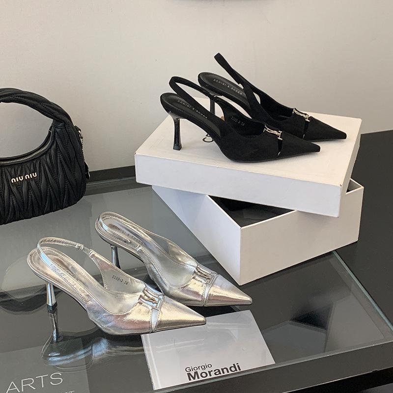 Elegant 2025 Black High-End Women's Pointed Toe High Heel Sandals