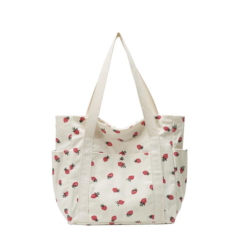 

Cute Strawberry Corduroy Tote Bag,Embroidered Corduroy Tote Bag,Personalized Women Shoulder Bag,Handmade Purse,Unique Gift for Fruit Lovers