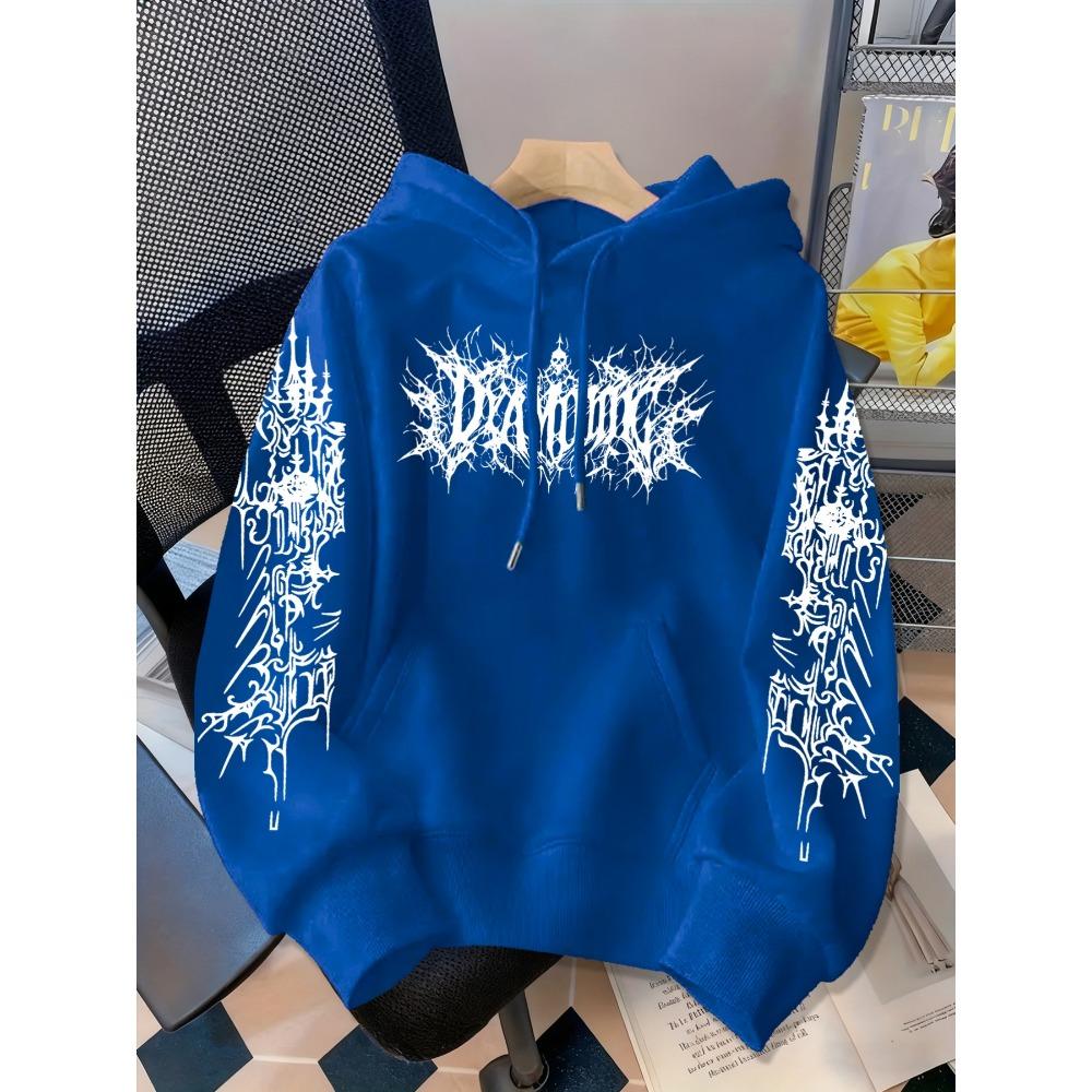American Dark Thorn Letter Sweatshirt, Unisex Loose Fit Trendy Casual Top, Streetwear Retro Fashion Hoodie