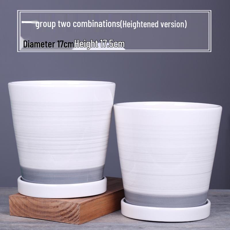 2025 Large Ceramic Flower Pot with Tray for Balcony & Living Room - Orchid & Succulent Album Style