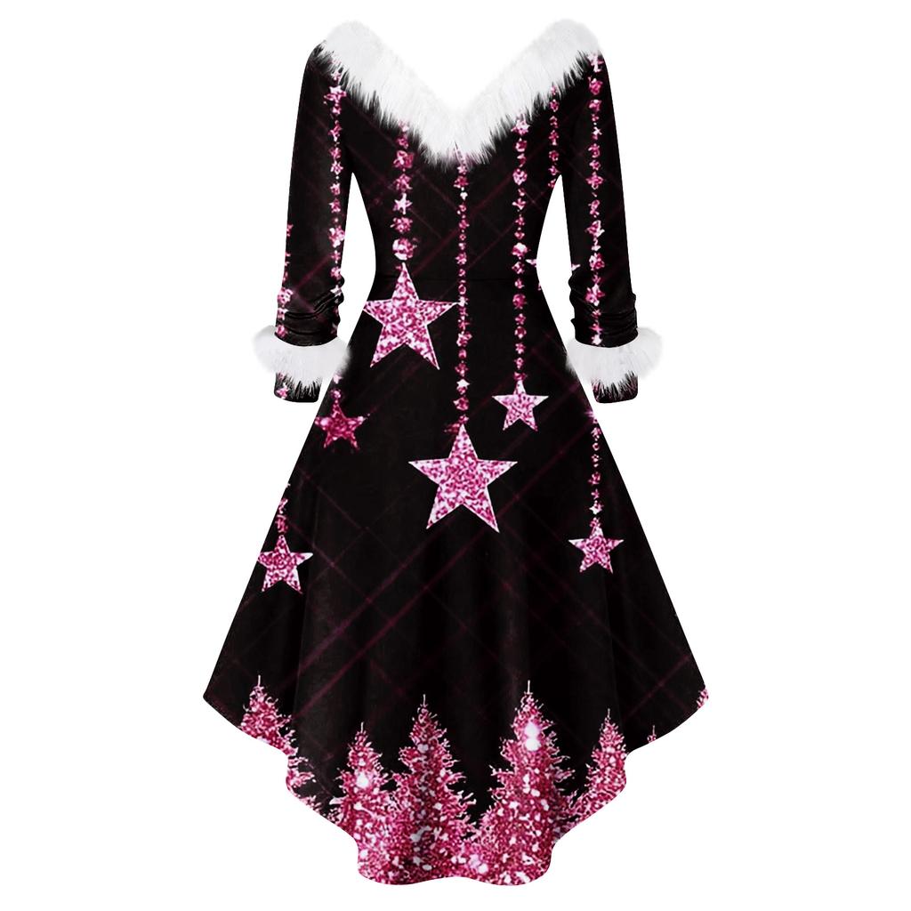 Dámské módní ležérní přiléhavé šaty s vánočním potiskem na párty s dlouhým rukávem