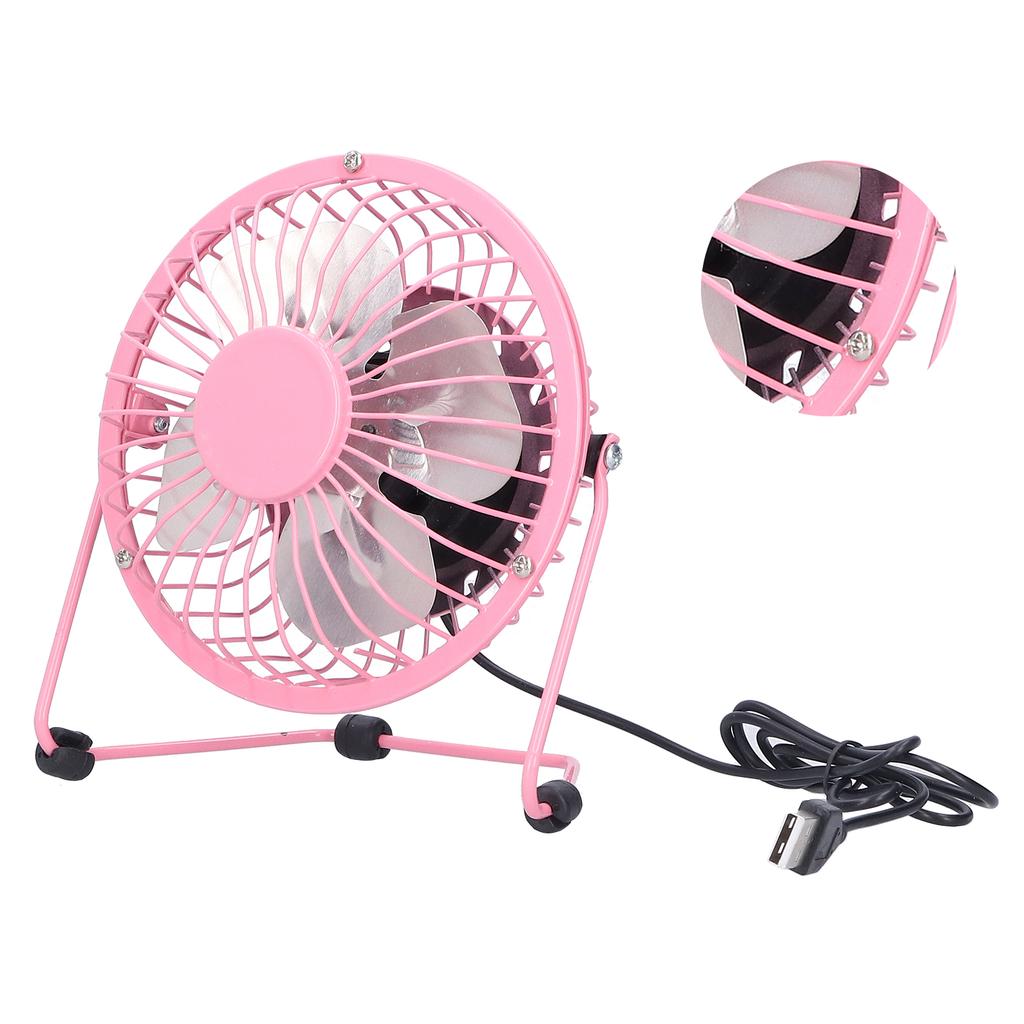 Mini Fan USB Portable Silent Aluminum Blade Home Office Desk Desktop Iron Crafts FansPink