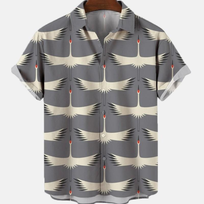Men's Bird Costumes Hawaii Vacation Vintage Shirt For Men 3D Floral Casual Pattern High Quality Luxury Dazn Clothes Blouse Tops