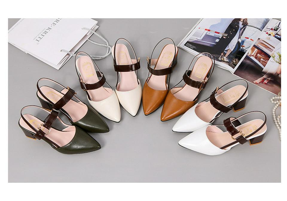 2024 Chunky Heel Hollow Sandals for Women, Slimming Pointed Toe Single Strap Buckle