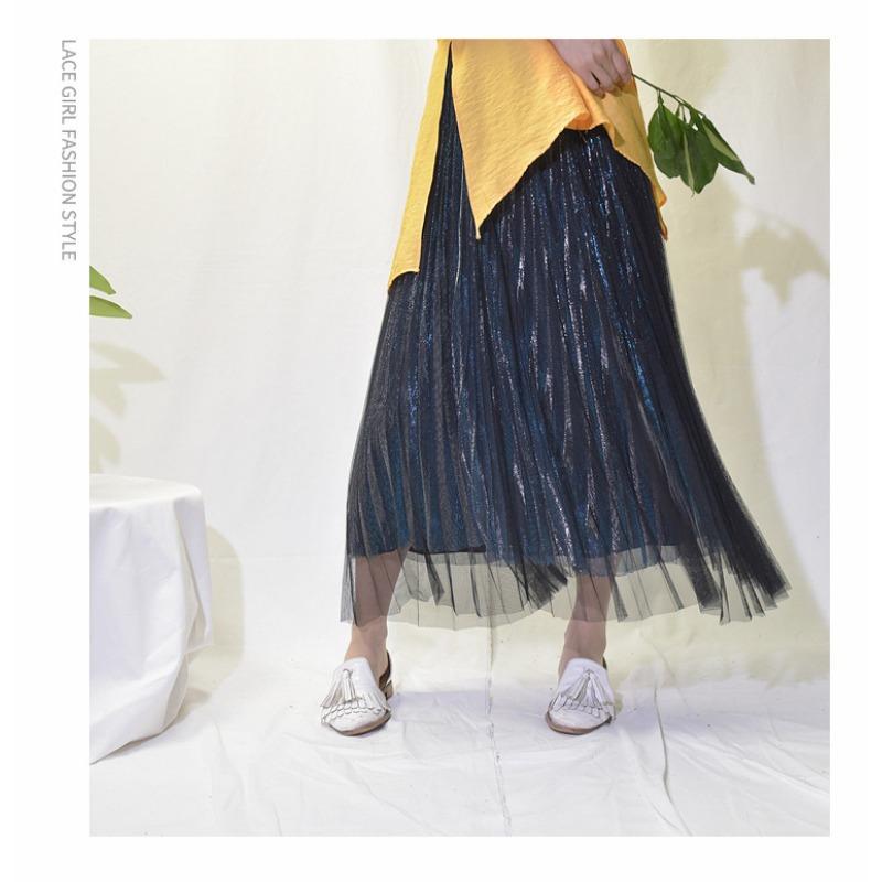 Slim Skirt Midi Length Women's Versatile High-waisted Puffy Pleated Skirt