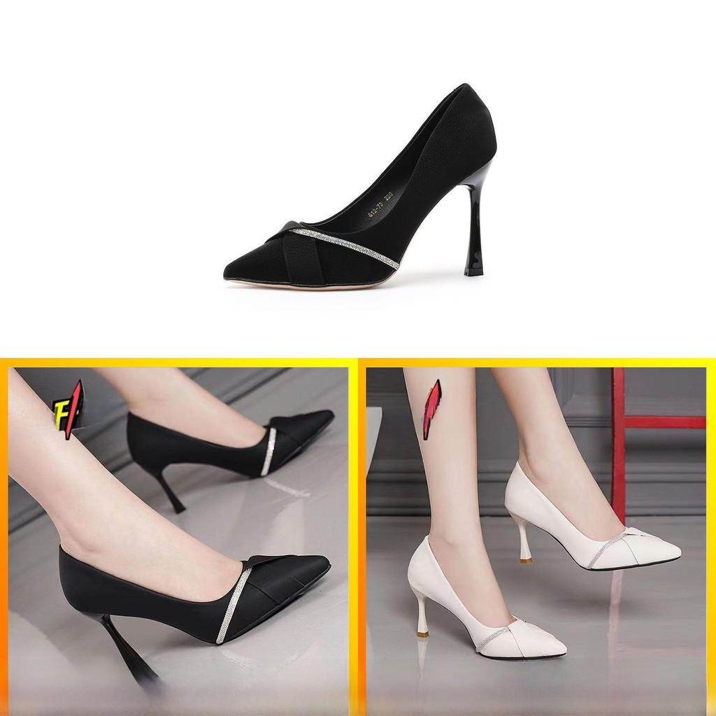 High Heels For Women With Sharp Toe Slipon Elegant Pu Dress Footwear For Office And Spring