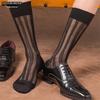 Men's Mid-Calf Wide Stripe Silk Nylon Suit Stockings for Business Formal Wear