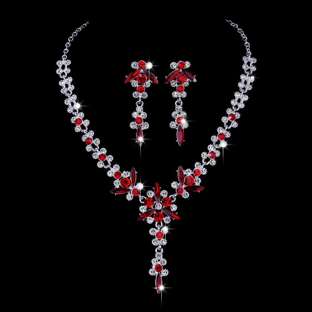 Wedding Jewelry European American Temperament Multicolor Crystal Bride Necklace Earrings Set