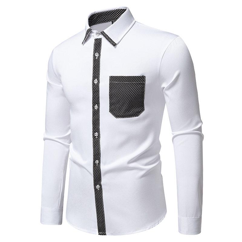 Autumn Fashion Men's Patchwork Long Sleeve Shirt High Quality Vintage Color Block Male Casual Social Wedding Party Business