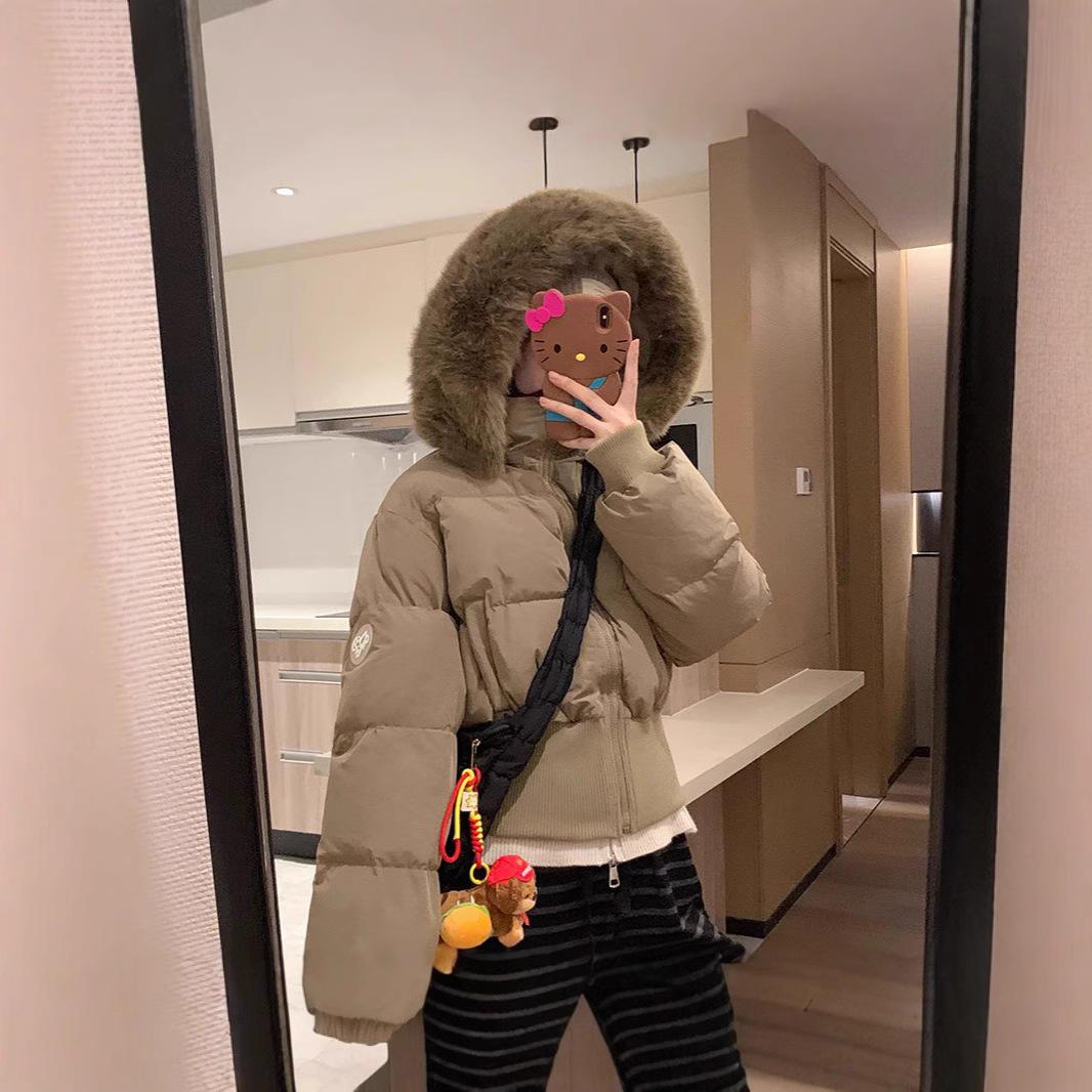 

Куртка пуховая короткая с меховым воротником Зимний новый стиль Приталенная хлопковая куртка L