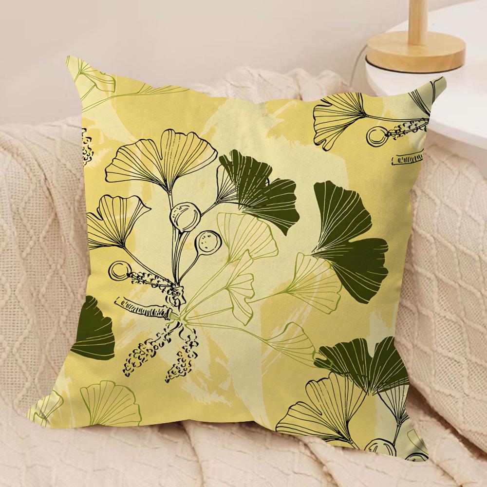 Chinese Style Ginkgo Leaf Cushion Cover Silky Short Plush Invisible Zipper Dustproof Sofa Pillow Case for Home Decor
