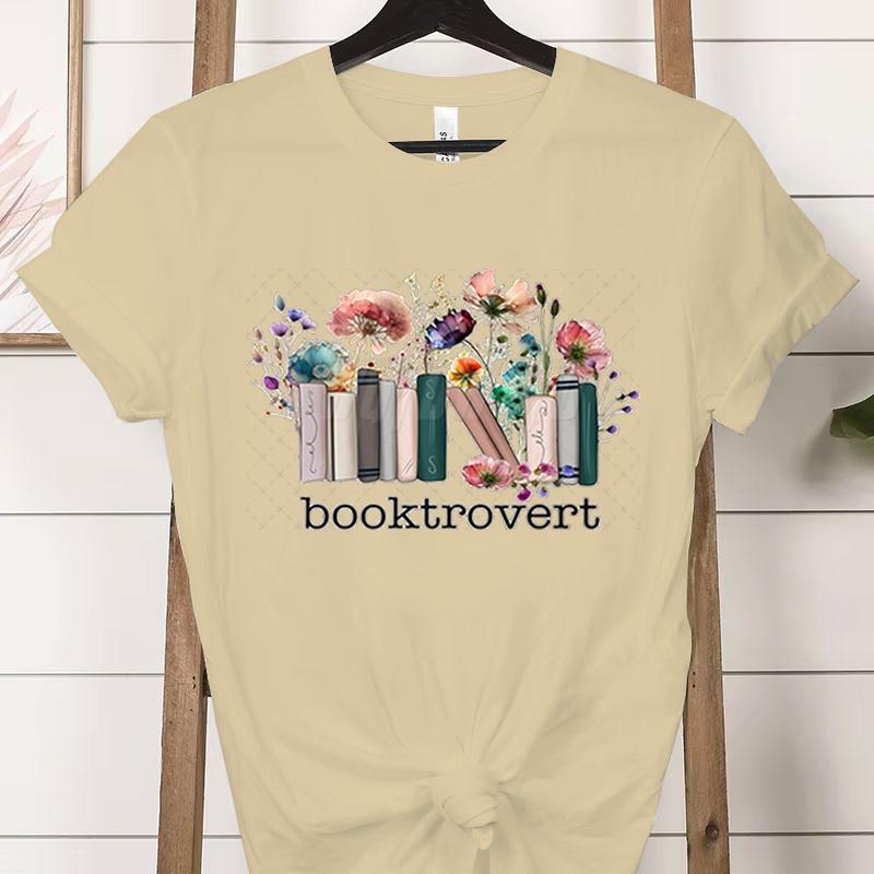 Booktrovert Fashion Casual Tshirts Funny Book Lover Summer Short Sleeve Tee Trendy Vintage Bookish Flower Classic Tops Clothes