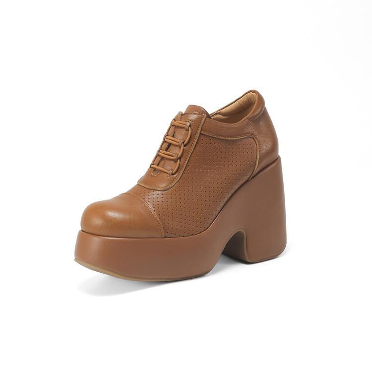 

Британский стиль толстый каблук маленькие кожаные туфли натуральная кожа женские 2025 водонепроницаемая платформа 10 см супер высокий каблук полые дышащие с глубоким вырезом одинарные 39