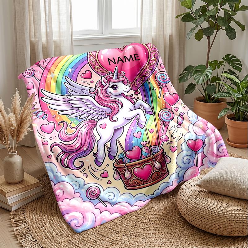 Magical Unicorn Among Flowers Theme Blanket Lightweight Warm Flannel Blanket Decorative Throw Blanket for Home Decoration
