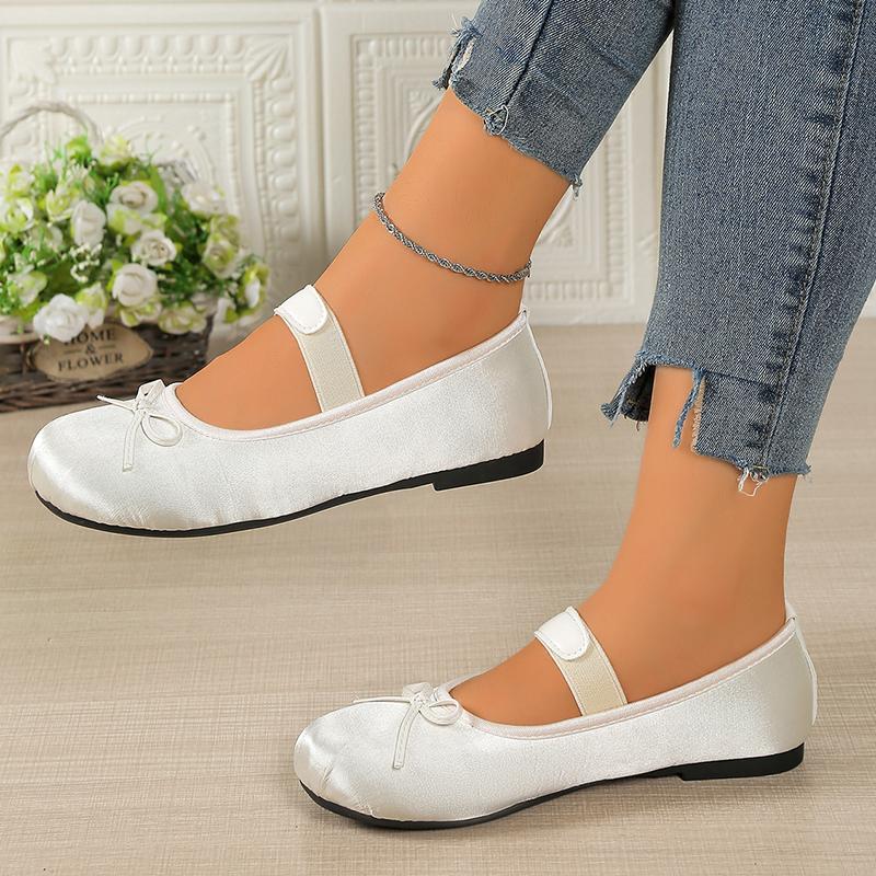 Fashion Women's Pink Mary Jane Ballet Flats with Bow Soft Satin Slip On Dress Shoes Woman Lightweight Comfortable Casual Shoes Plus Size