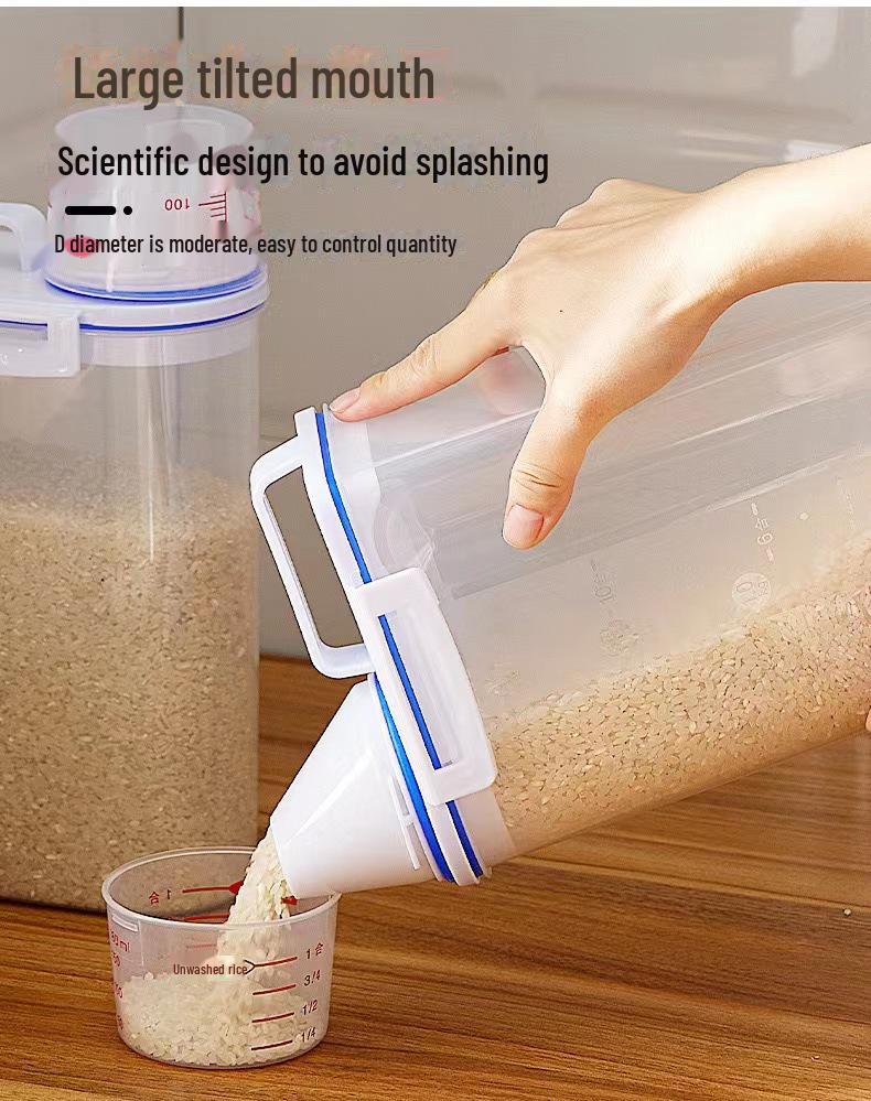 Герметичная банка для хранения риса, зерна и корма для домашних животных, защищенная от насекомых 1.5L with measuring cup белый