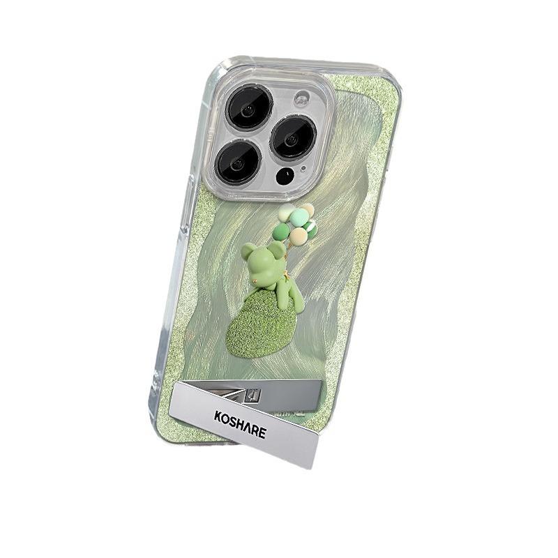 Applicable To Apple 15 Mobile Phone Case Iphone14 Balloon Bear Bracket 13pm Feather Yarn 12 Laser 11 Large Hole Anti-fall