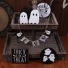 Halloween Tiered Tray Decor Set Süßes Holz Schwarz Weiß Tablett Holzschild Geist Holz Halloween Themenparty für Heimdekoration