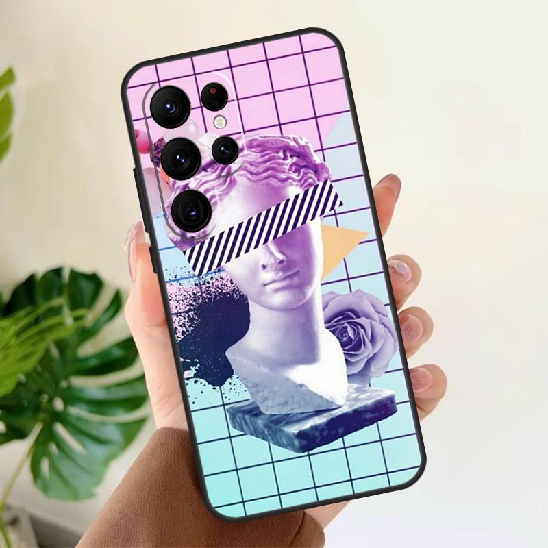 Great Wave Retro Cyber Statue Soft Case For Samsung Galaxy S25 Ultra S21 S22 S23 S24 Plus S9 S10 S20 FE S24 FE Phone Cover