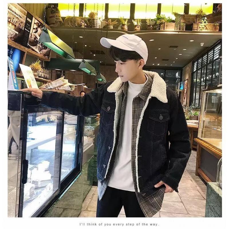 Men's Plush Thickened Denim Jacket - Warm and Casual Cotton Coat for Autumn and Winter