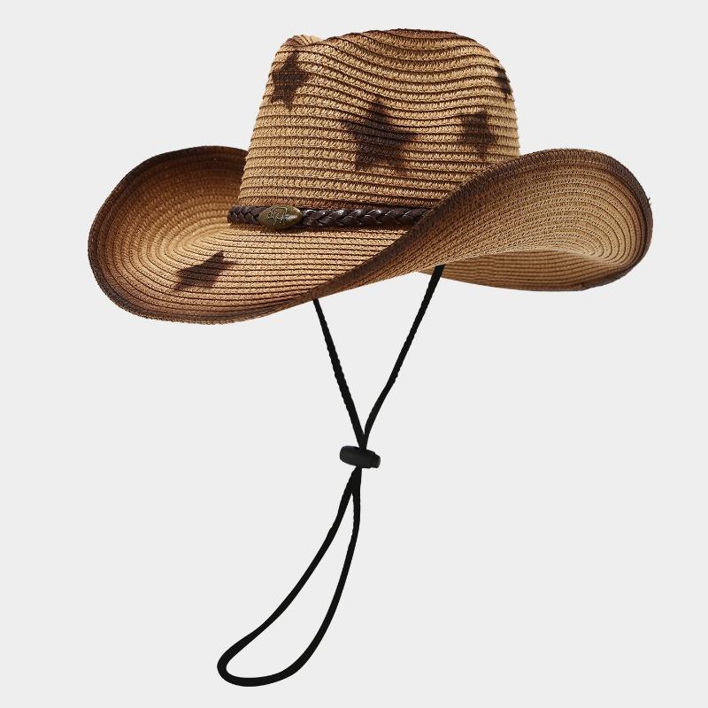 Western Cowboy Straw Hat Ethnic Style Outdoor Sun Protection Pentagram Panama Hat