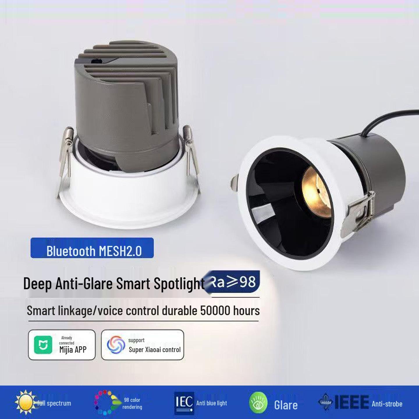 

Full Spectrum Smart Anti-Glare Recessed LED Spotlight for Home & Living Spaces 7W Matte Black, 98 CRI + Igor Driver