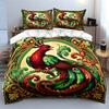 3Pcs Art Nouveau Peacock Ornate Frame Duvet Cover Set Vintage Green Floral Bird Bedding with 1 Duvet Cover 2 Pillowcases