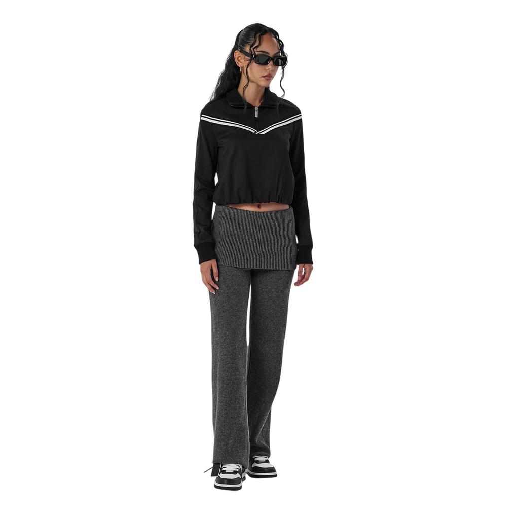 Off White Womens/Ladies Off Ribbed Fold Over Wide Leg Trousers