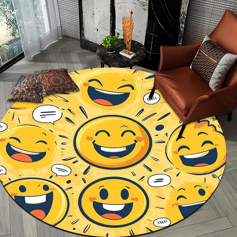 Cute style of emoticons Flannel-printed round floor mats are slip-resistant Suitable living room bedroom terrace garden carpets