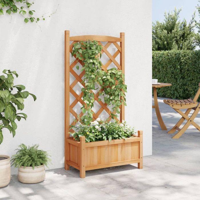 VidaXL Planter with Trellis, Raised Bed, Flower Box, Plant Pot, Flower Box Garden Patio Terrace, Brown 365485