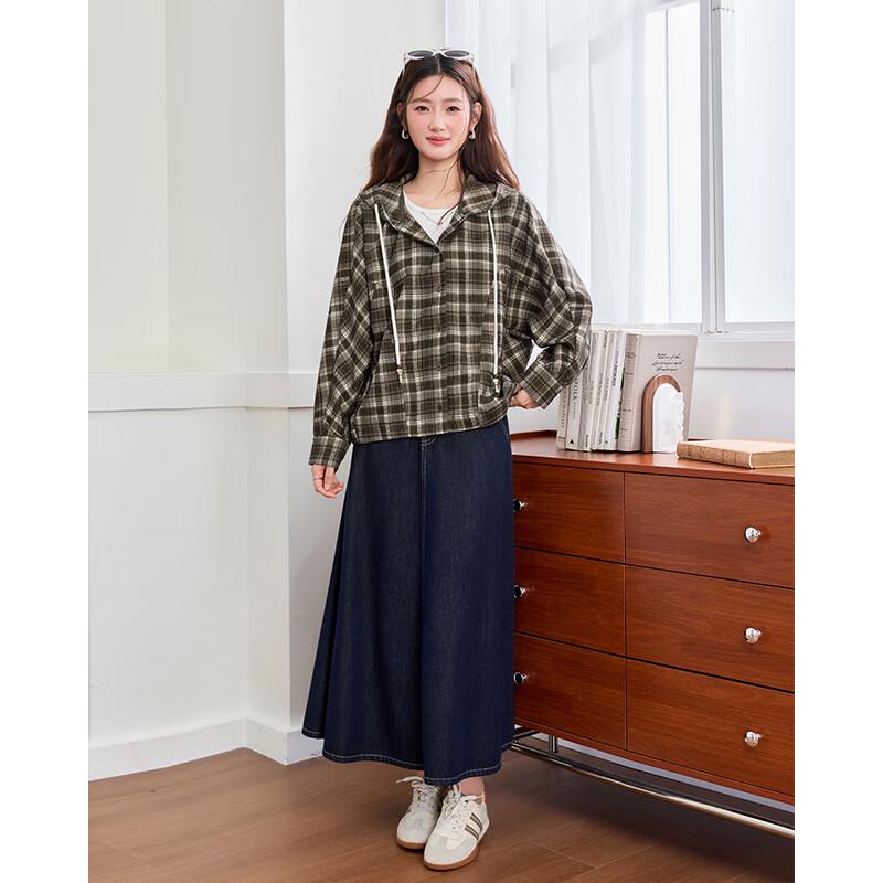 IEF Autumn Plaid Hooded Drawstring Jacket