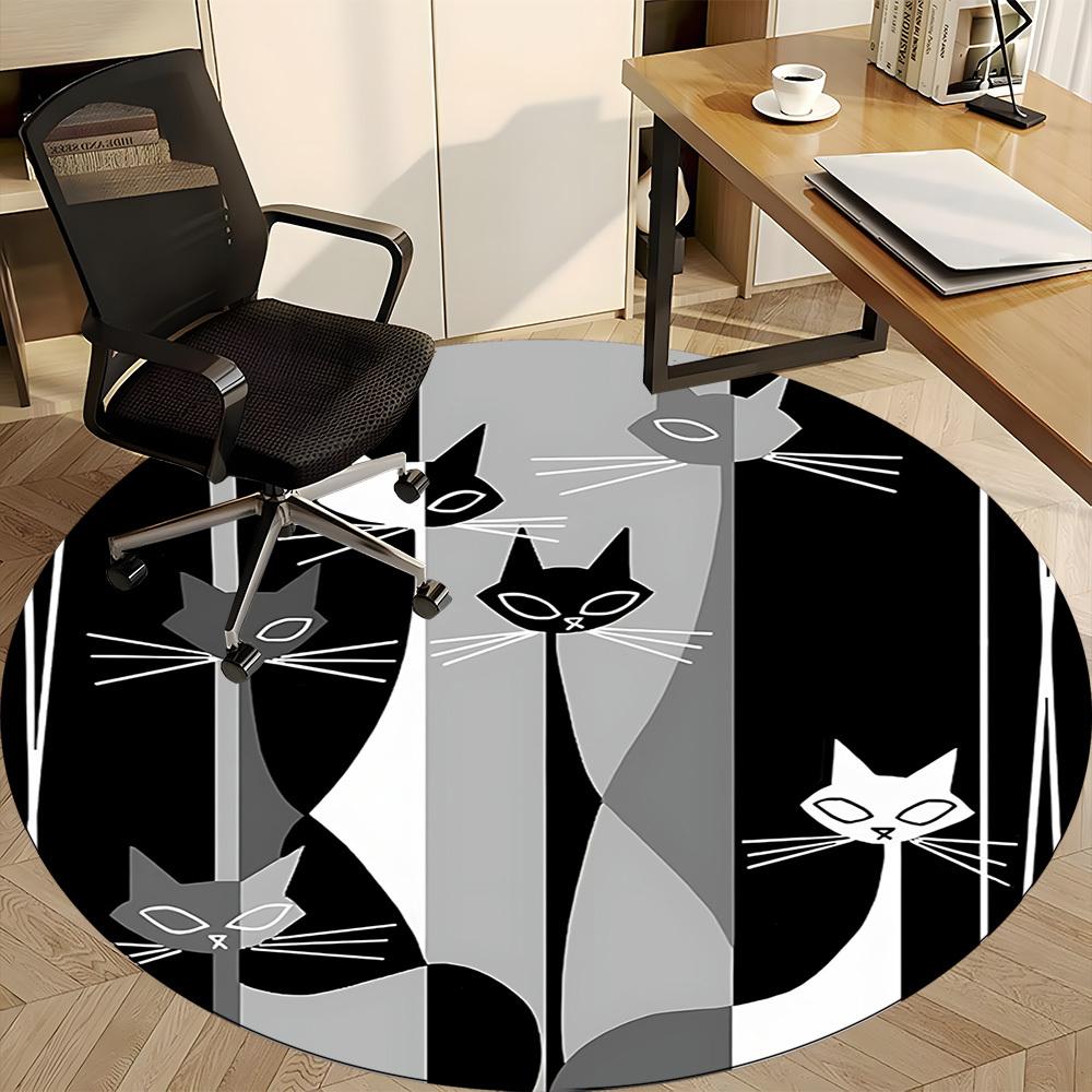 1pc Cat Pattern Office Round Area Rug, Indoor Mat Suitable For Office, Under Office Chairs Bedroom Living Room Home Decor, Room Deco222