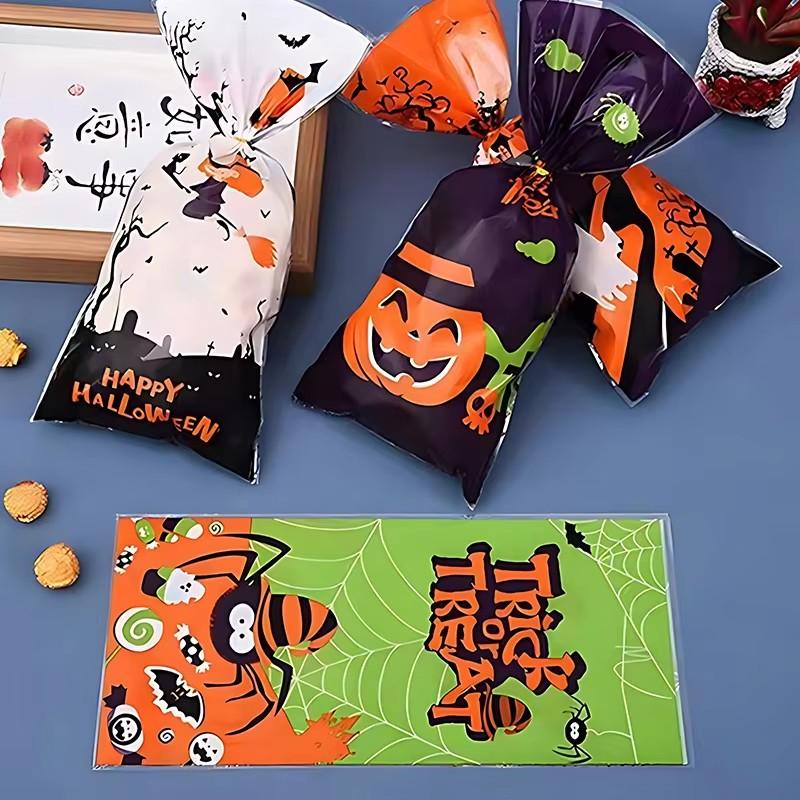 50PCS Pack Halloween Candy Bag Assorted Styles Pumpkin Ghost Bat Halloween Party Supplies Trick or Treat Gift Goodie Bag